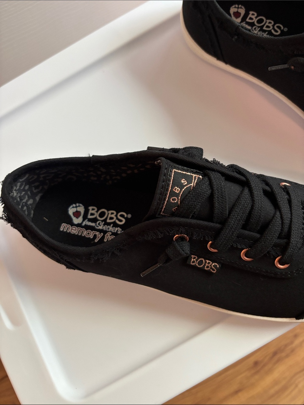 BOBS from Skechers Black Canvas Slip-On Sneakers with White Soles - Picture 2 of 7
